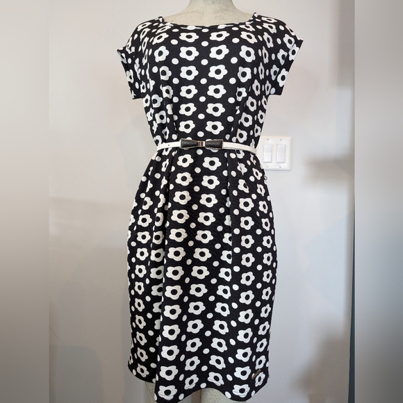 Black and White Floral Belted Dress By Coco and Tashi Size XL- 12 - Picture 3 of 15